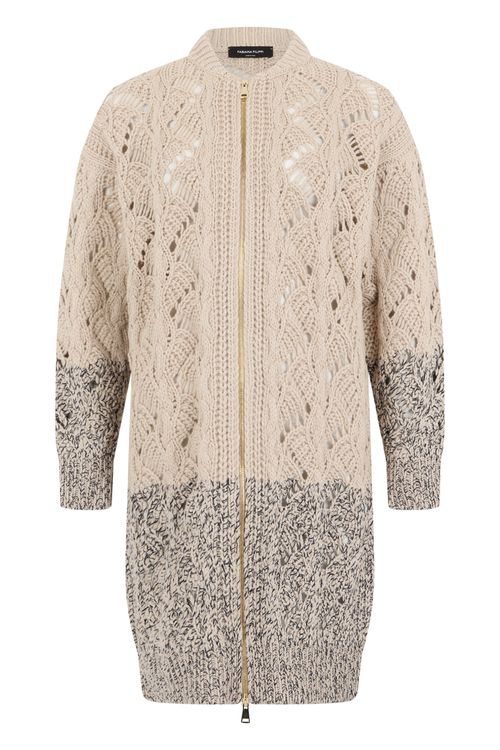 Long Zip Cardigan with High Collar in Soft Wool Blend