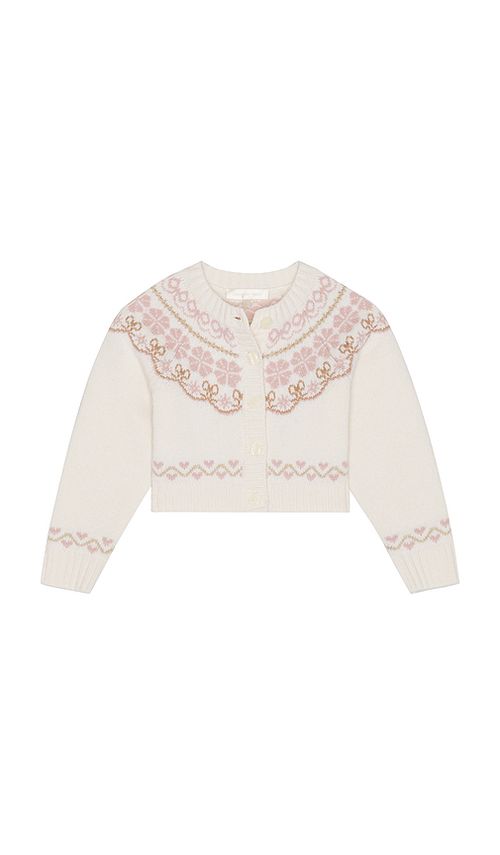 LoveShackFancy Kids Wrenna Cardigan in Beige. 5. Also