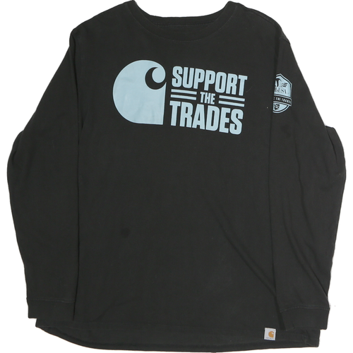 CARHARTT Boys Black Support The Trades Graphic T-Shirt XL Long Sleeve Crew Neck
