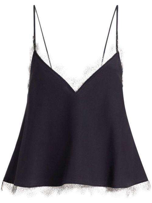 Lace-trim silk top - Blue