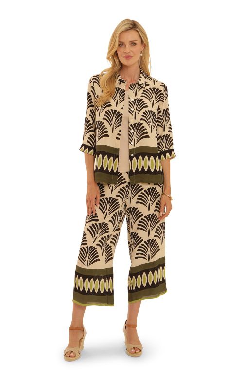 Ladies Border Print Culottes - Cream