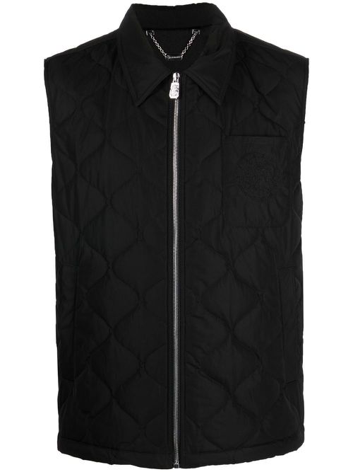 Embroidered quilted gilet - Black