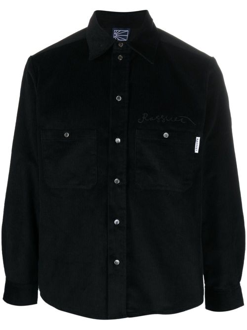 Logo-embroidered corduroy cotton shirt - Black