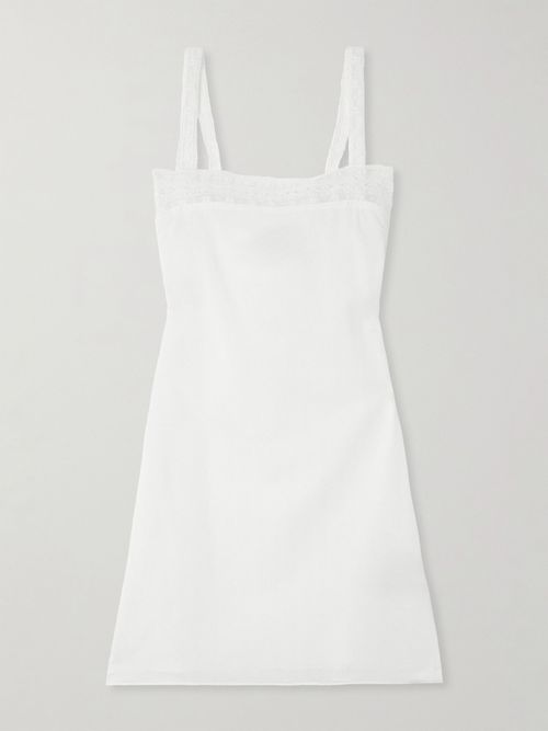 Lace-trimmed Cotton-poplin Mini Dress - Ivory