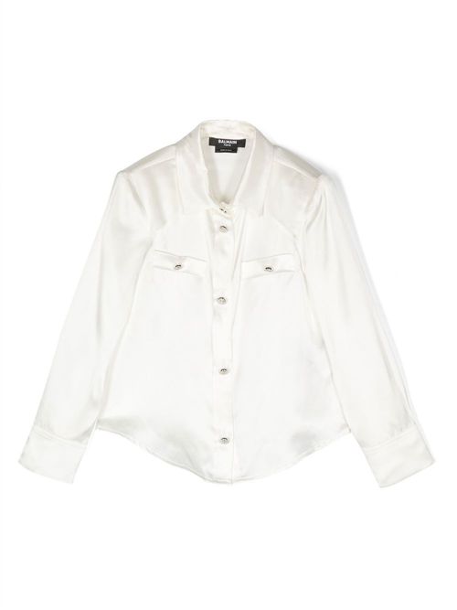 Button-embellishment silk satin shirt - White