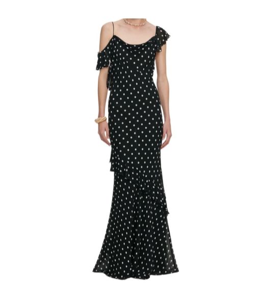 Black Polka Dot Georgette Maxi Dress