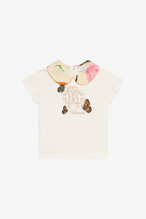 Milk White T-shirt With Rc Monogram And Butterflies