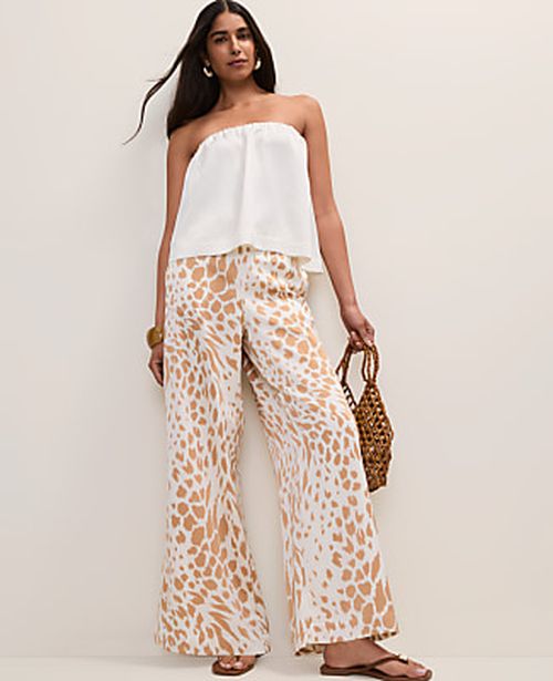 Ann Taylor Petite Easy Wide-Leg Pant in  Animal Print Satin