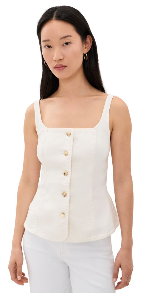 Sleeveless Denim Button Front Top Cotton White