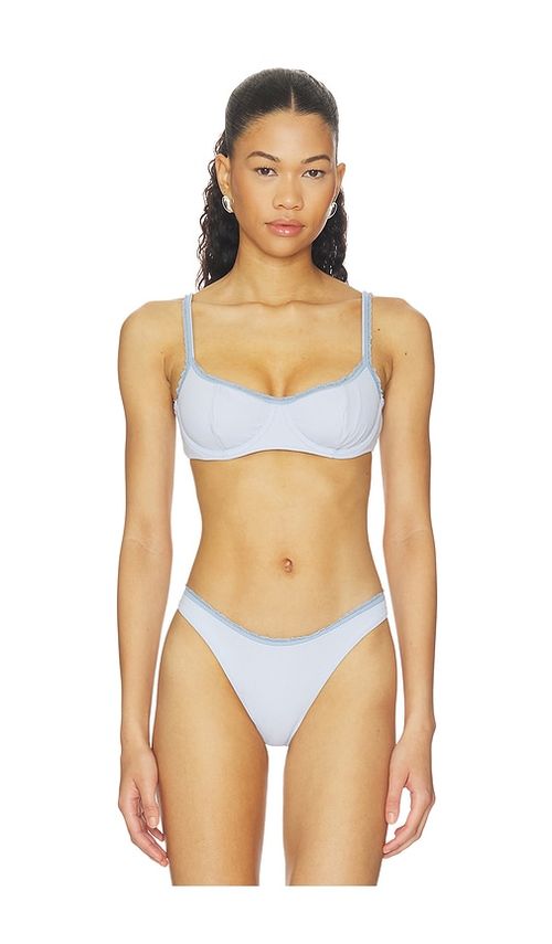 Frankies Bikinis X Paige Lorenze Cola Ribbed Bikini Top in Baby Blue. - S also in XS