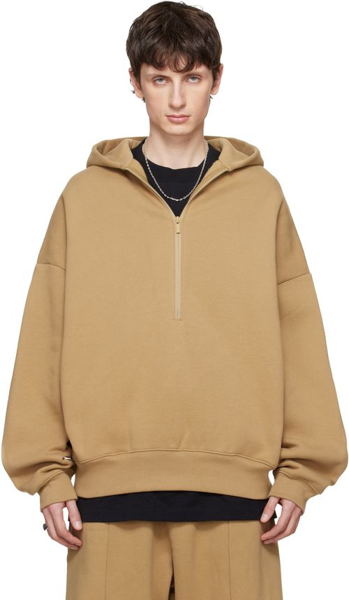 Tan 'Property' Lounge Half Zip Hoodie