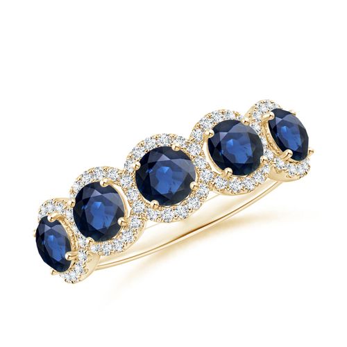 Angara 1.65 Carats Half Eternity Five-Stone Sapphire Halo Ring in 18K Yellow Gold