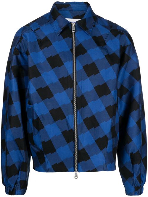 Logo-patch checked bomber jacket - Blue
