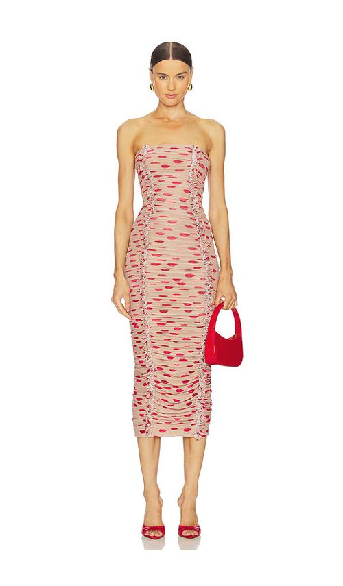 AFRM MIDI-KLEID YORI in Beige,Red. Größe XXL. Also in 1X, 2X, 3X, L, M, S