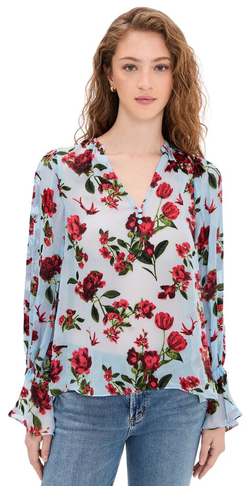 Moranne Blouson Ruffle Sleeve Top AMERICAN BEAUTY CAROLINA BLUE