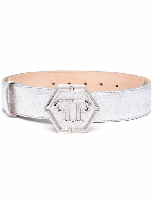 Logo-plaque metallic belt - Silver