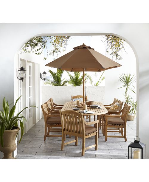 "Bristol Outdoor Teak 9-Pc. Dining Set (118"" x 47"" Dining Table and 8 Dining Chairs)"