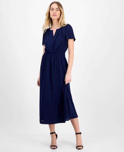 Women's Elastic-Waist Short-Sleeve Midi Dress - Distant Mountain