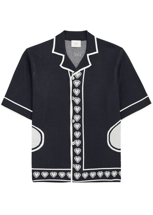 Spades Intarsia Knitted Shirt - Navy - XL