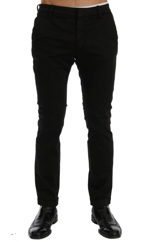 Slim Fit Cotton Stretch Trousers — Black