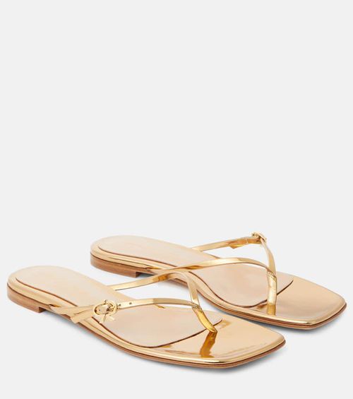 Metallic leather thong sandals