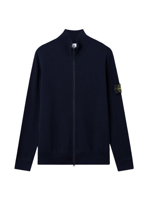 Logo-Patch Ribbed-Knit Zip-Front Cardigan
