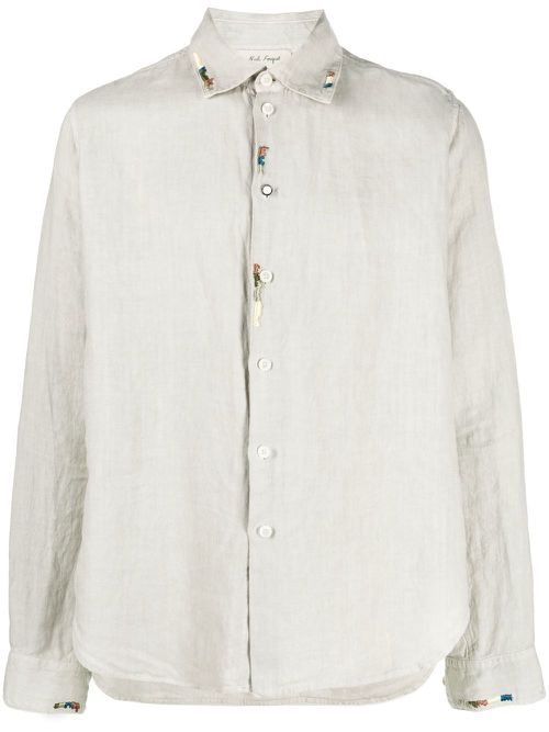 Embroidered-detail linen shirt - Neutrals