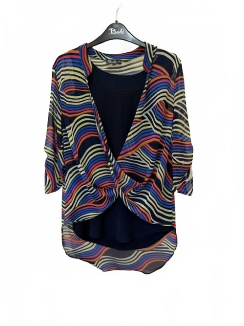 Women's Two Piece Wave Blouse In Navy, Orange, Pink