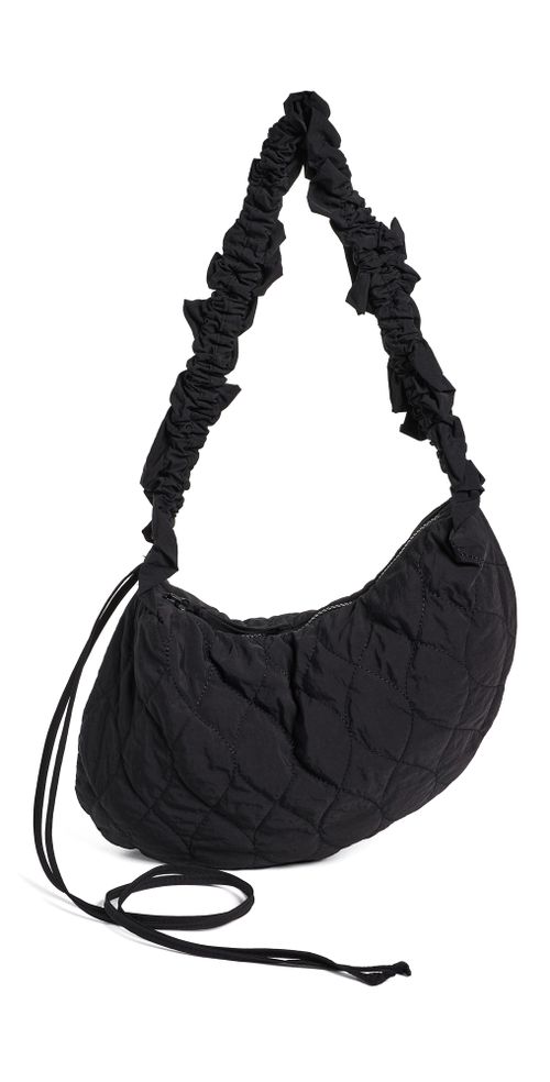 Embroidered Rose Ruched Kidney Bag Black One Size