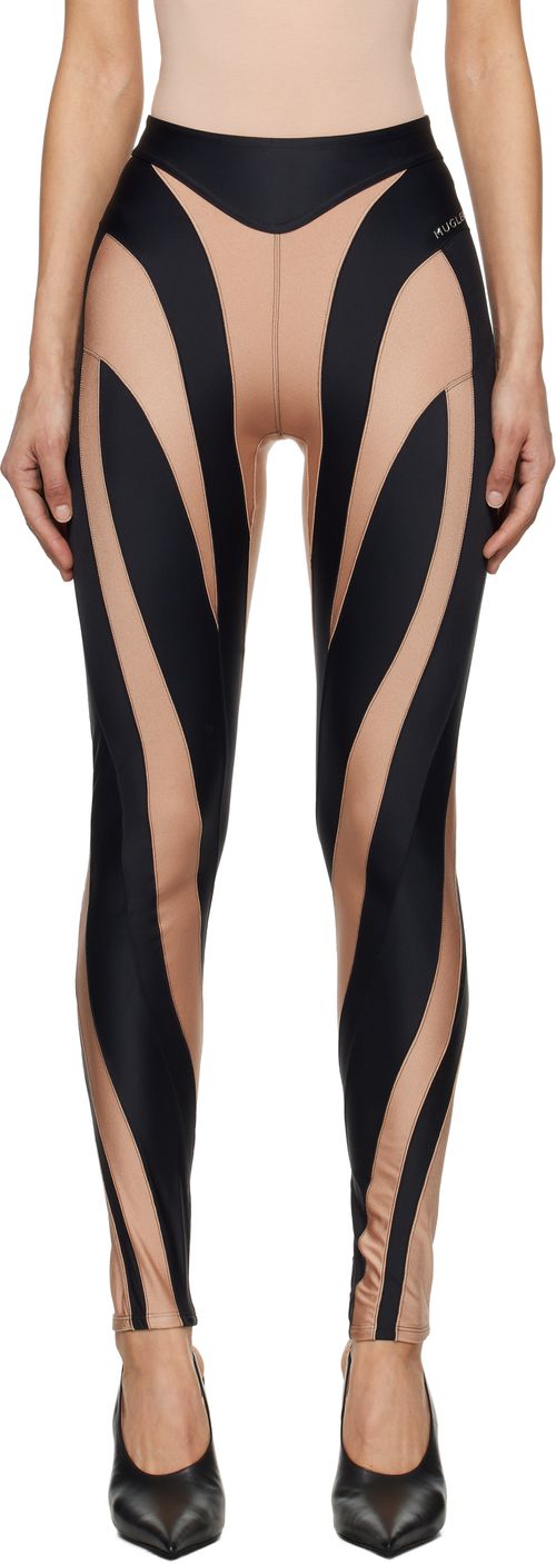 Mugler Black & Tan Spiral Leggings