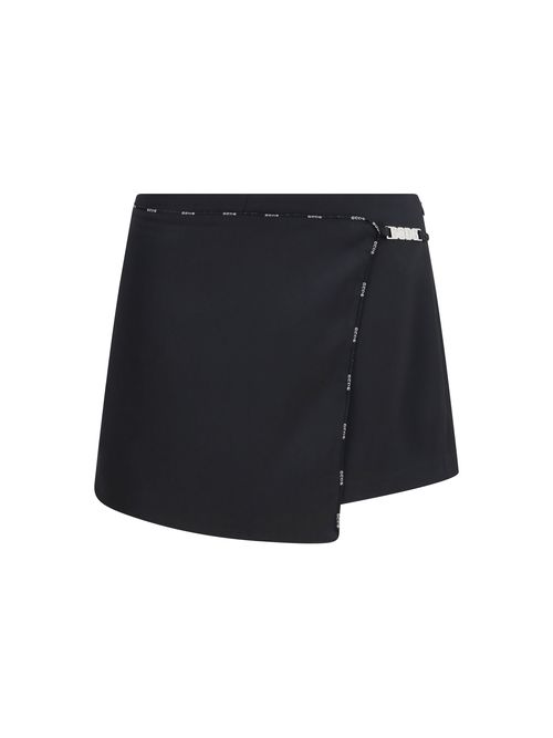 Satin Logo-Trim Wrap Mini Skirt — Black