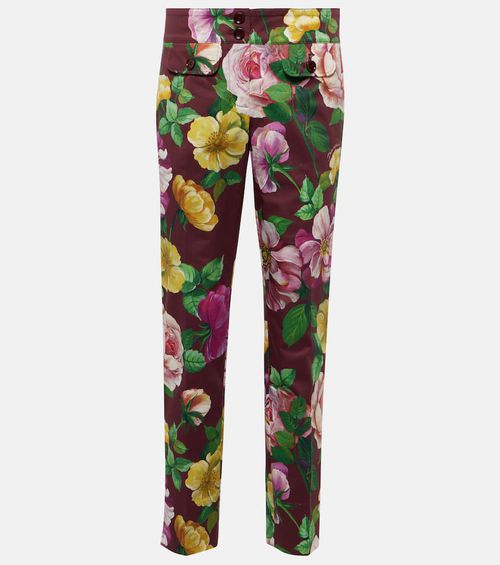 Floral low-rise cotton-blend pants