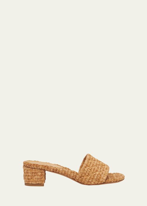 Raffia Block-Heel Slide Sandals