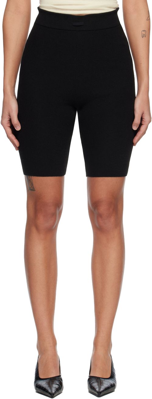 Black Rib Knit Bike Shorts