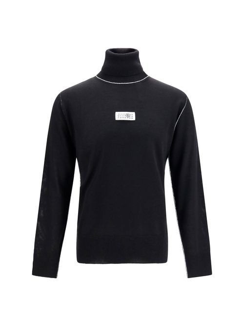 Logo-Patch Merino Wool Turtleneck Sweater — Black