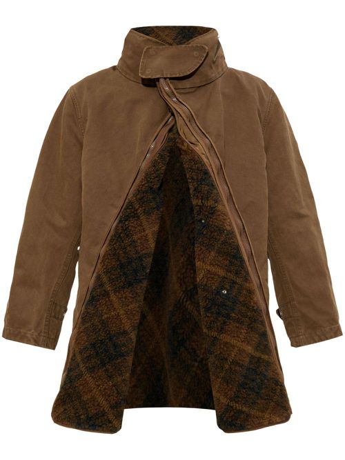 Detachable-warmer cotton parka - Brown