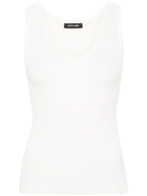 Sleeveless ribbed tank top - White