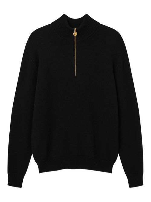 Medusa Patch Embroidered Biggie Hardware Sweater with High Neck Zip Placket