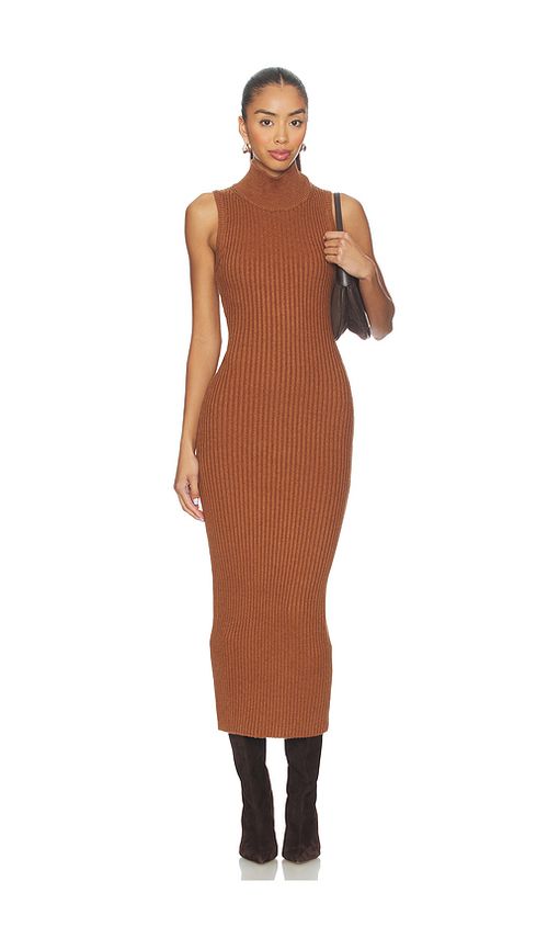 Lovers and Friends Cary Mock Neck Midi Dress in Brown. L. Also in XS, XXS, S