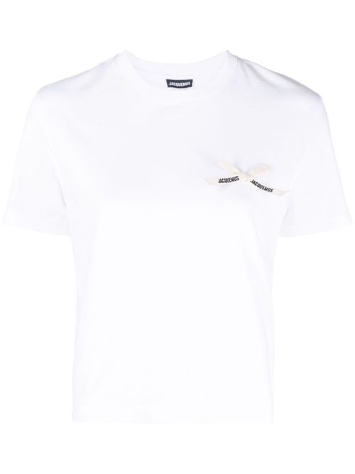 자크뮈스 여성 logo-patch short-sleeve T-shirt - White 233JS1762003