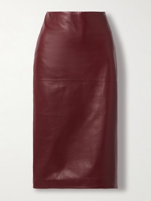 Nova Leather Midi Skirt - Red