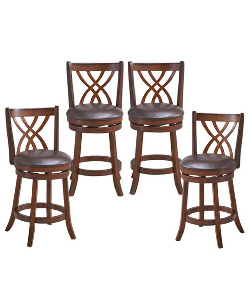 Set of 4 Swivel Bar Stools Counter Height Dining Pub Chairs with Rubber Wood Legs - Brown