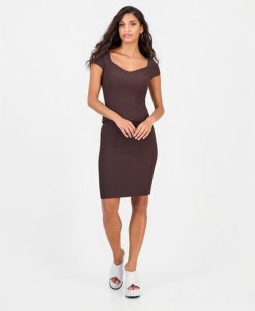 Womens Ottoman Curve Sweetheart Short Sleeve Sweater High Waisted Pencil Sweater Skirt