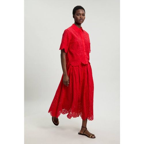 Karen Millen Women's Cotton Broderie Maxi Skirt in Red