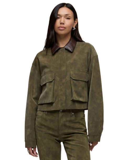 Women's Faux Suede Chore Jacket - Army Green