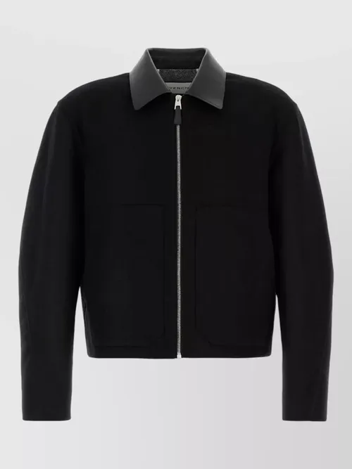 Givenchy - wool jacket long sleeves leather collar pocket