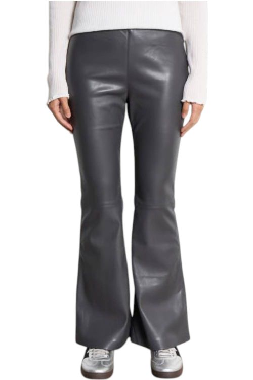 Faux Leather Flare Pants In Anthracite Grey