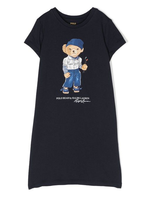 Polo-bear print dress - Blue