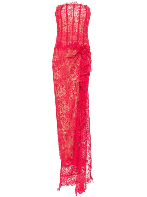 Corset-style guipure dress - Red