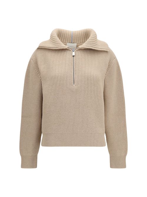 Cashmere High-Neck Zip Sweater — Beige